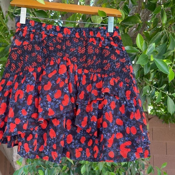 Iro Skirt Womens 32 XS Red Black Floral Silk Secrets Mini Summer Flowy Boho - Picture 3 of 10